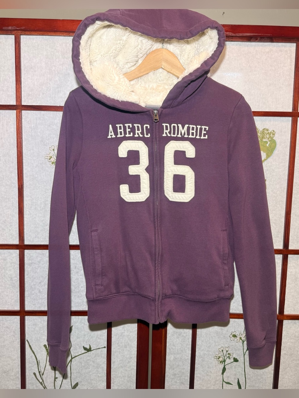 Abercrombie & Fitch Y2K purple full-zip hoodie Faux Fur Lined size S